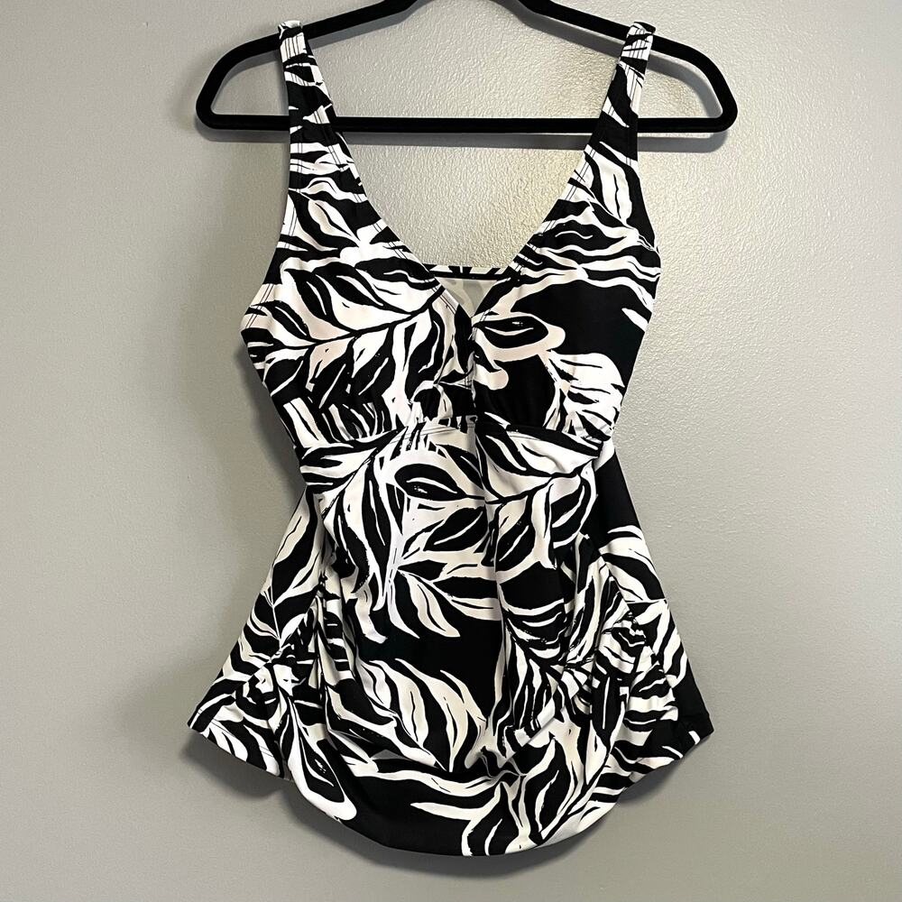 Ceeb Black White Tropical Tankini Swim Suit Top NEW 18